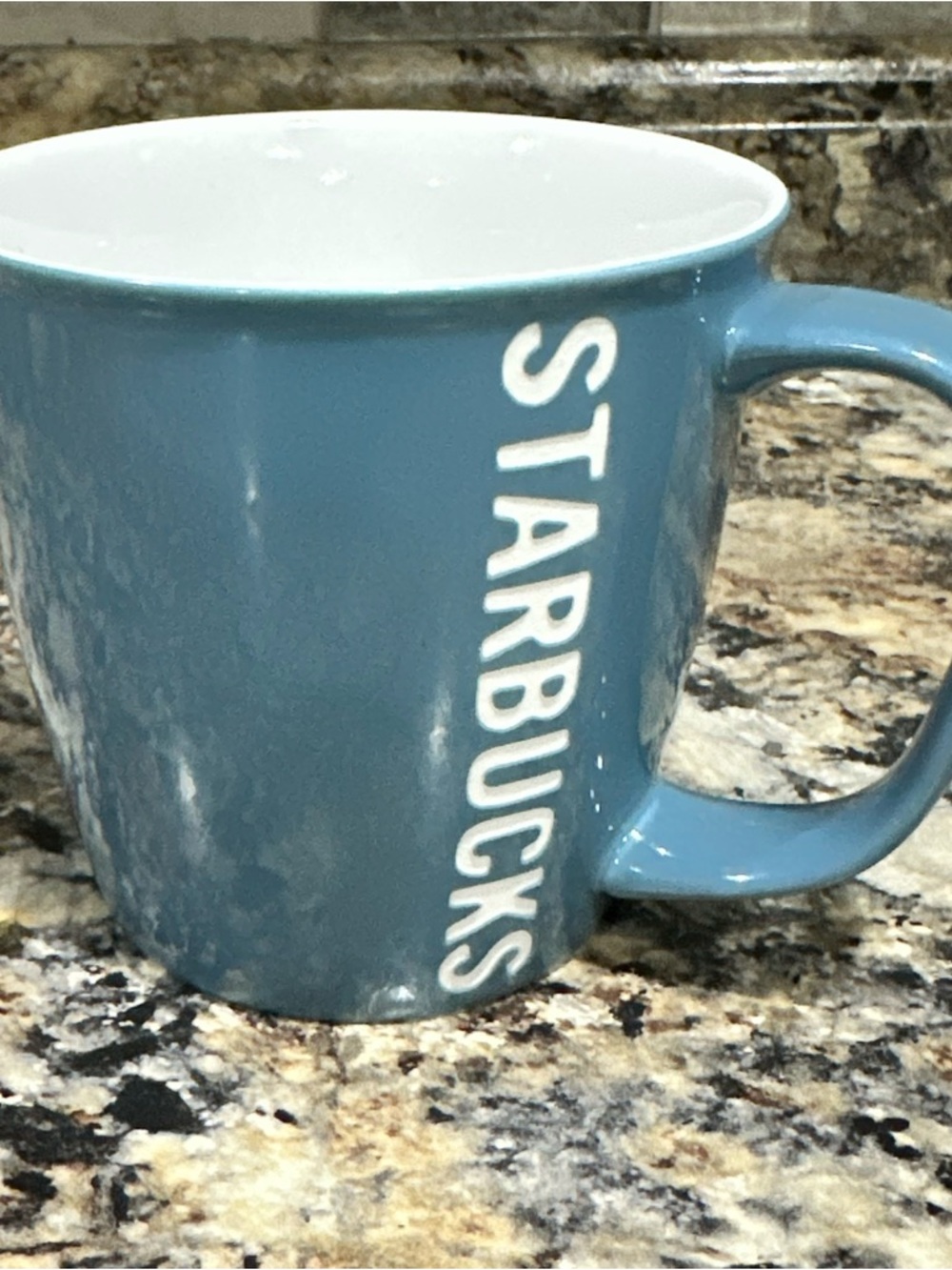 Starbucks Mug Coffee Cup 2010 Solid Blue w/White Starbucks Embossed 14oz
